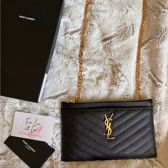 Saint Laurent Black Crossbody Bag with Gold Chain - Picture 1 of 10